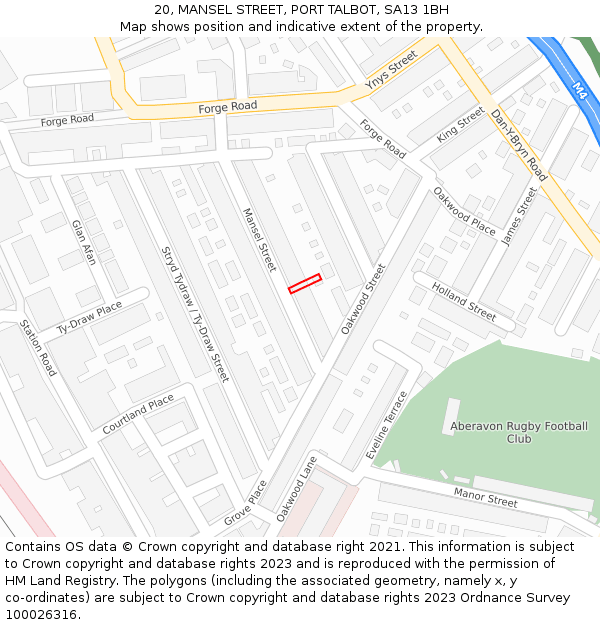 20, MANSEL STREET, PORT TALBOT, SA13 1BH: Location map and indicative extent of plot