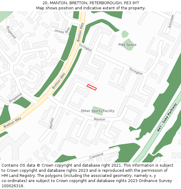 20, MANTON, BRETTON, PETERBOROUGH, PE3 9YT: Location map and indicative extent of plot