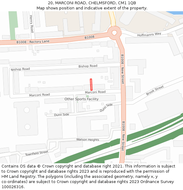 20, MARCONI ROAD, CHELMSFORD, CM1 1QB: Location map and indicative extent of plot