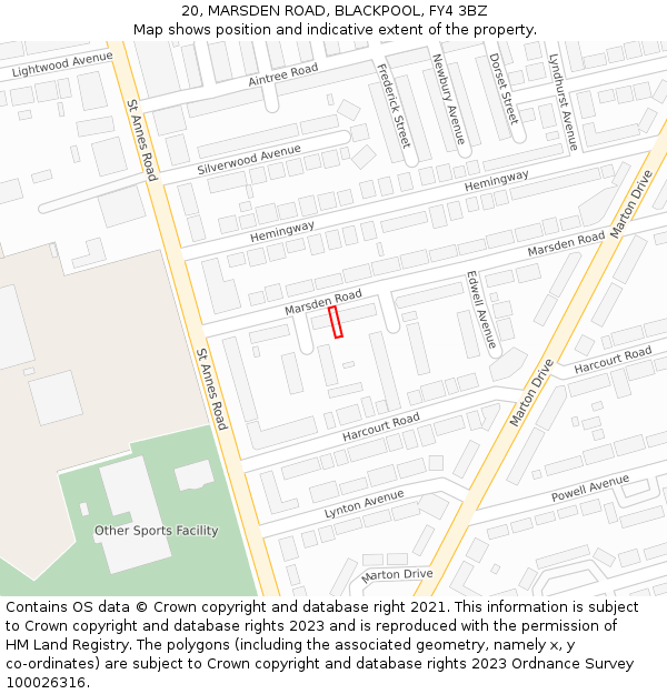 20, MARSDEN ROAD, BLACKPOOL, FY4 3BZ: Location map and indicative extent of plot