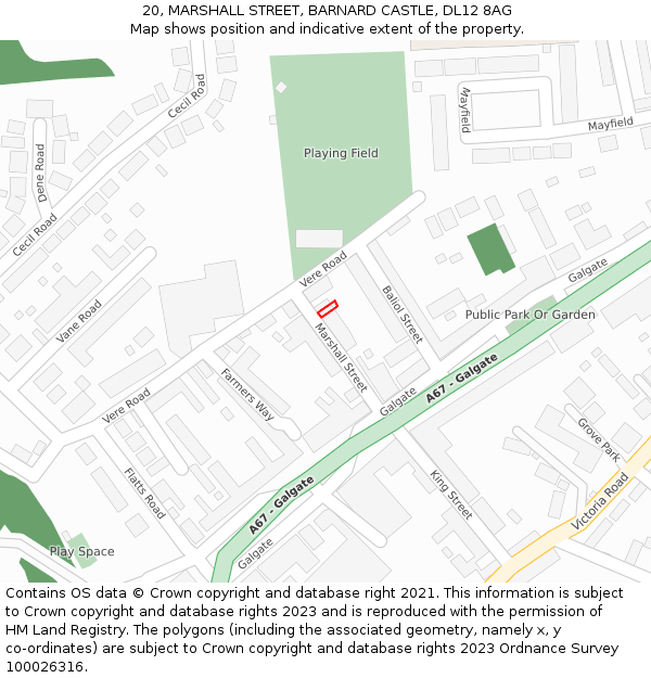 20, MARSHALL STREET, BARNARD CASTLE, DL12 8AG: Location map and indicative extent of plot