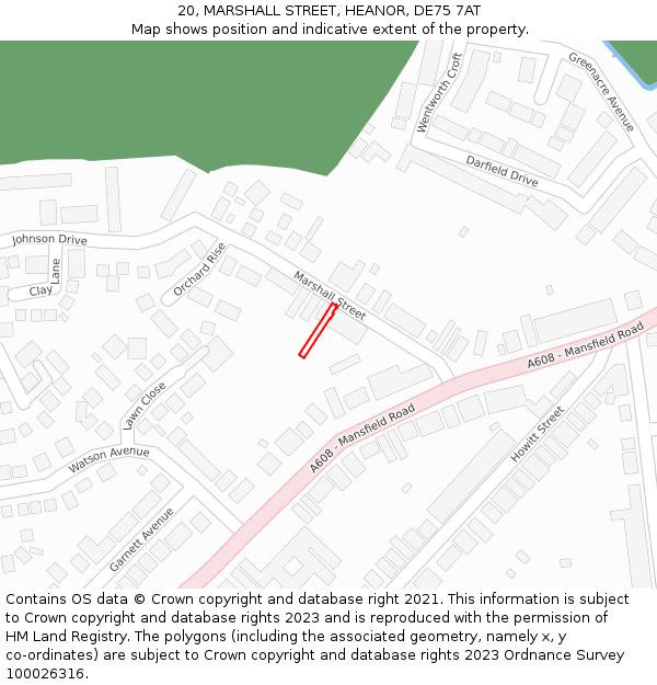 20, MARSHALL STREET, HEANOR, DE75 7AT: Location map and indicative extent of plot