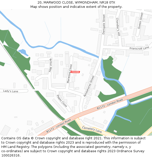 20, MARWOOD CLOSE, WYMONDHAM, NR18 0TX: Location map and indicative extent of plot