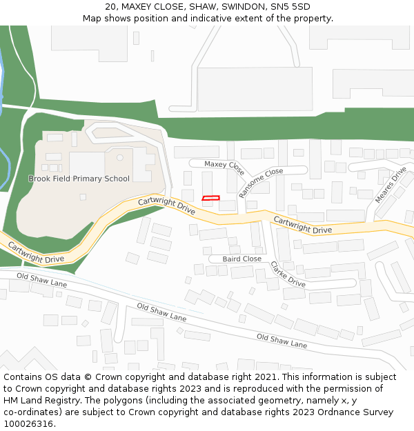 20, MAXEY CLOSE, SHAW, SWINDON, SN5 5SD: Location map and indicative extent of plot