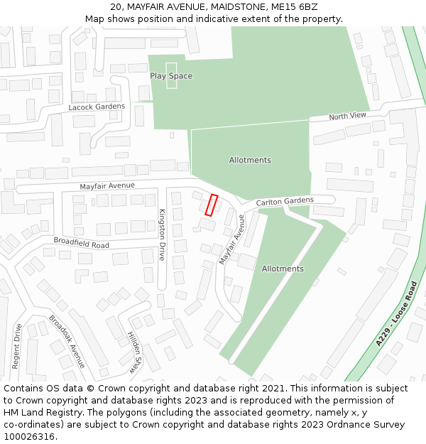 20, MAYFAIR AVENUE, MAIDSTONE, ME15 6BZ: Location map and indicative extent of plot