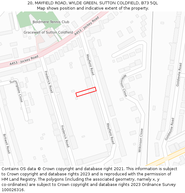 20, MAYFIELD ROAD, WYLDE GREEN, SUTTON COLDFIELD, B73 5QL: Location map and indicative extent of plot