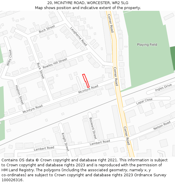20, MCINTYRE ROAD, WORCESTER, WR2 5LG: Location map and indicative extent of plot
