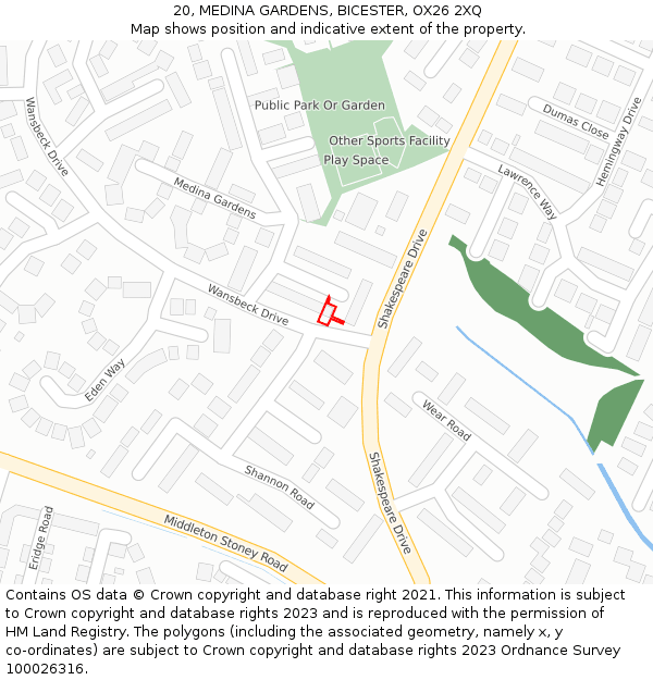 20, MEDINA GARDENS, BICESTER, OX26 2XQ: Location map and indicative extent of plot