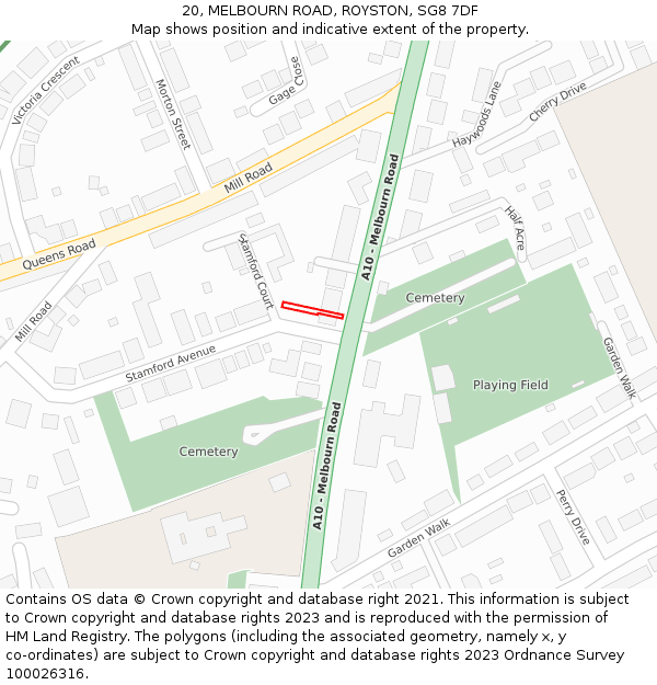 20, MELBOURN ROAD, ROYSTON, SG8 7DF: Location map and indicative extent of plot