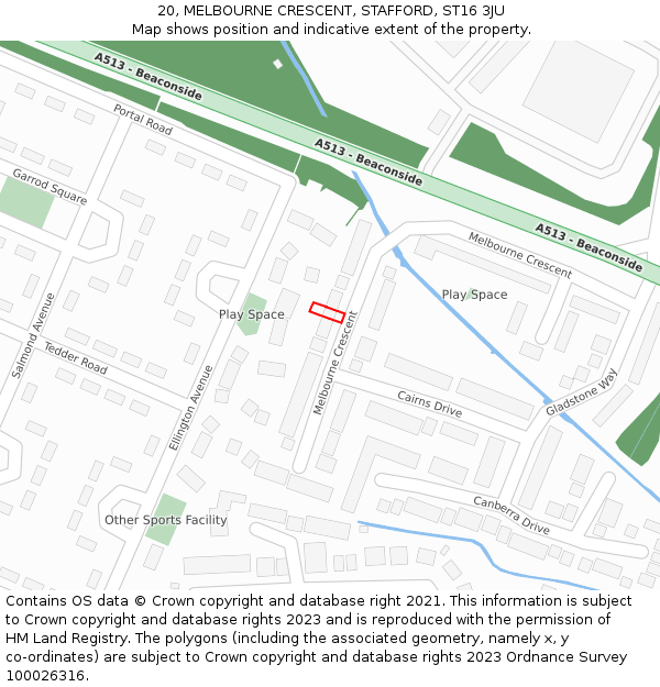 20, MELBOURNE CRESCENT, STAFFORD, ST16 3JU: Location map and indicative extent of plot