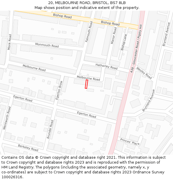 20, MELBOURNE ROAD, BRISTOL, BS7 8LB: Location map and indicative extent of plot