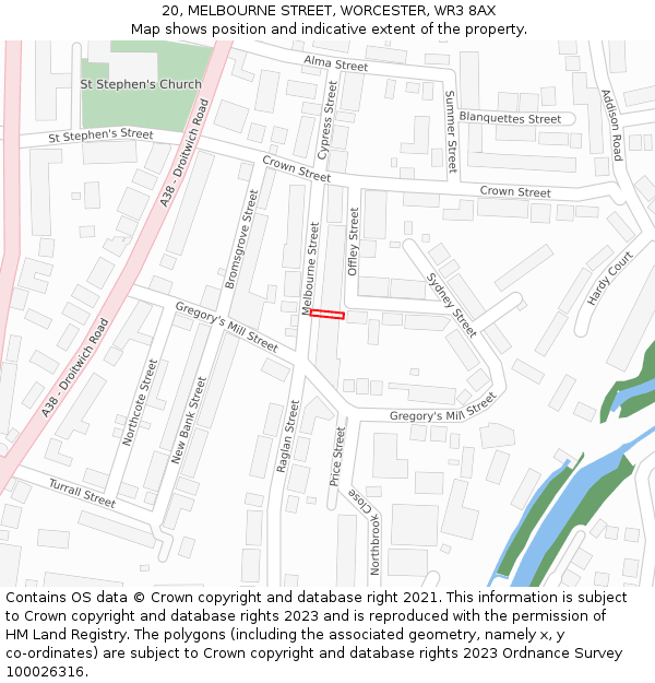 20, MELBOURNE STREET, WORCESTER, WR3 8AX: Location map and indicative extent of plot