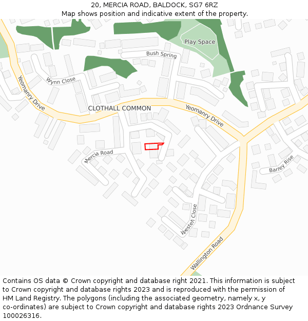 20, MERCIA ROAD, BALDOCK, SG7 6RZ: Location map and indicative extent of plot