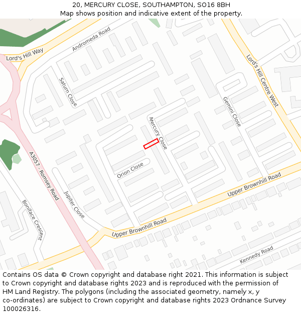 20, MERCURY CLOSE, SOUTHAMPTON, SO16 8BH: Location map and indicative extent of plot