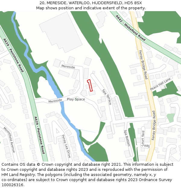20, MERESIDE, WATERLOO, HUDDERSFIELD, HD5 8SX: Location map and indicative extent of plot