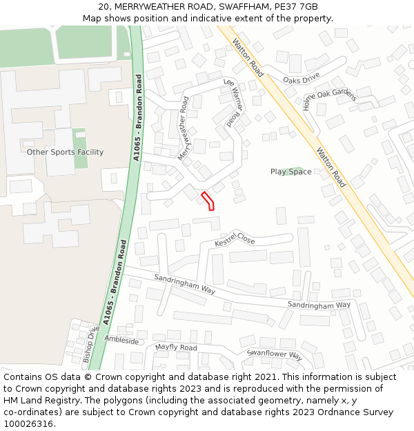 20, MERRYWEATHER ROAD, SWAFFHAM, PE37 7GB: Location map and indicative extent of plot