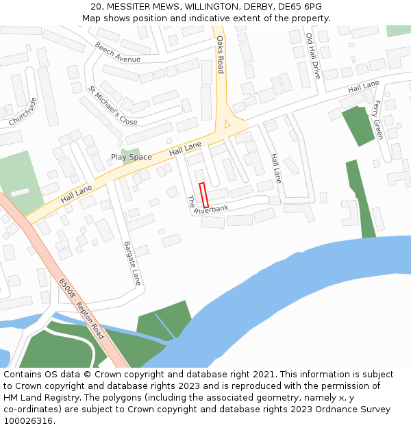 20, MESSITER MEWS, WILLINGTON, DERBY, DE65 6PG: Location map and indicative extent of plot
