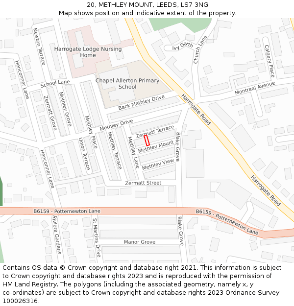 20, METHLEY MOUNT, LEEDS, LS7 3NG: Location map and indicative extent of plot