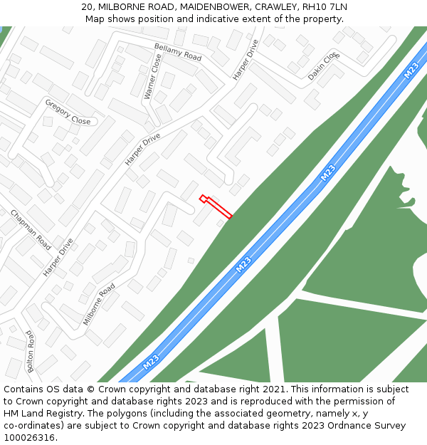 20, MILBORNE ROAD, MAIDENBOWER, CRAWLEY, RH10 7LN: Location map and indicative extent of plot