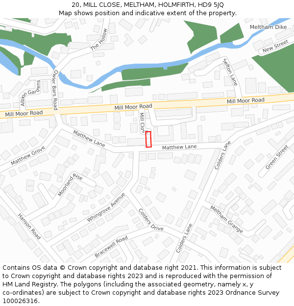 20, MILL CLOSE, MELTHAM, HOLMFIRTH, HD9 5JQ: Location map and indicative extent of plot