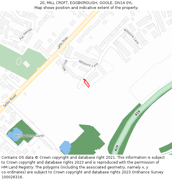 20, MILL CROFT, EGGBOROUGH, GOOLE, DN14 0YL: Location map and indicative extent of plot