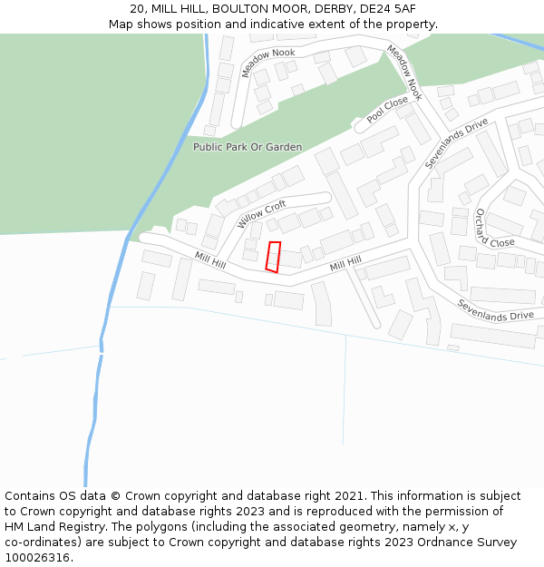 20, MILL HILL, BOULTON MOOR, DERBY, DE24 5AF: Location map and indicative extent of plot