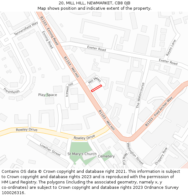 20, MILL HILL, NEWMARKET, CB8 0JB: Location map and indicative extent of plot