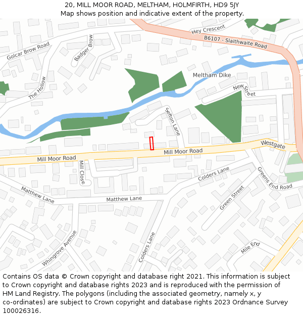 20, MILL MOOR ROAD, MELTHAM, HOLMFIRTH, HD9 5JY: Location map and indicative extent of plot