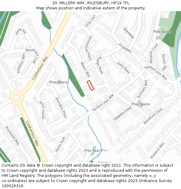20, MILLERS WAY, AYLESBURY, HP19 7FL: Location map and indicative extent of plot