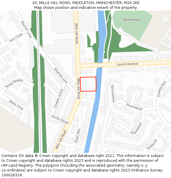 20, MILLS HILL ROAD, MIDDLETON, MANCHESTER, M24 2EE: Location map and indicative extent of plot