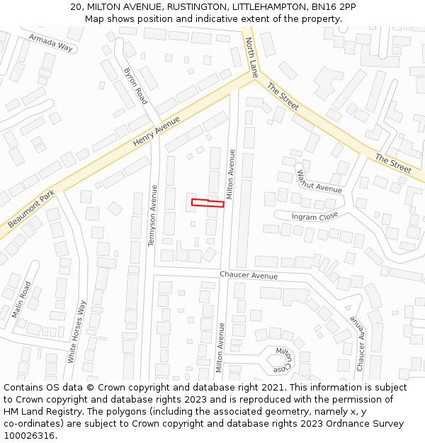 20, MILTON AVENUE, RUSTINGTON, LITTLEHAMPTON, BN16 2PP: Location map and indicative extent of plot