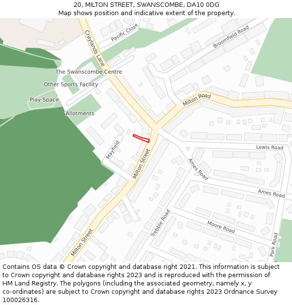 20, MILTON STREET, SWANSCOMBE, DA10 0DG: Location map and indicative extent of plot