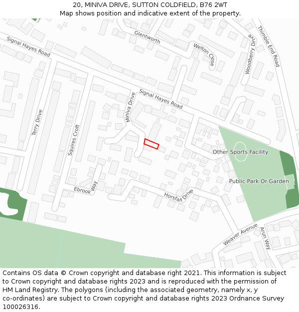 20, MINIVA DRIVE, SUTTON COLDFIELD, B76 2WT: Location map and indicative extent of plot