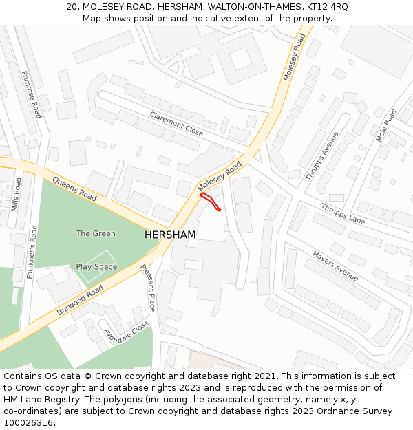 20, MOLESEY ROAD, HERSHAM, WALTON-ON-THAMES, KT12 4RQ: Location map and indicative extent of plot