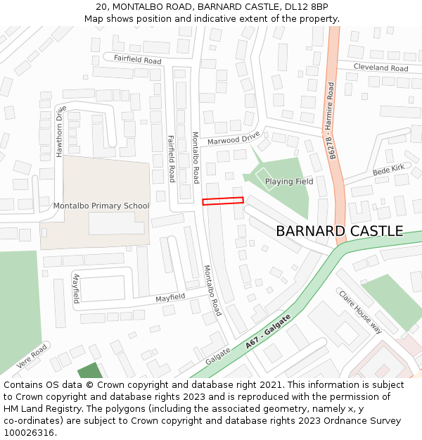 20, MONTALBO ROAD, BARNARD CASTLE, DL12 8BP: Location map and indicative extent of plot