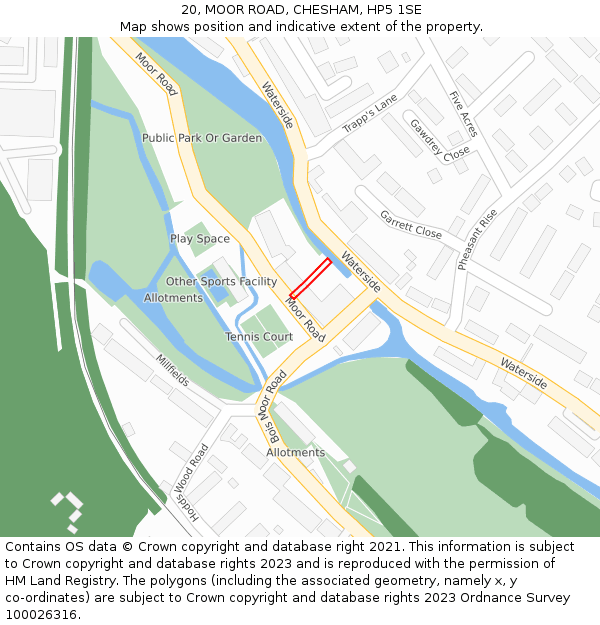 20, MOOR ROAD, CHESHAM, HP5 1SE: Location map and indicative extent of plot