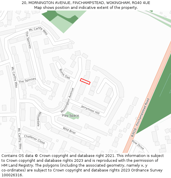 20, MORNINGTON AVENUE, FINCHAMPSTEAD, WOKINGHAM, RG40 4UE: Location map and indicative extent of plot