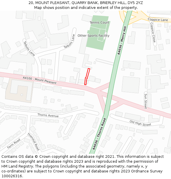 20, MOUNT PLEASANT, QUARRY BANK, BRIERLEY HILL, DY5 2YZ: Location map and indicative extent of plot