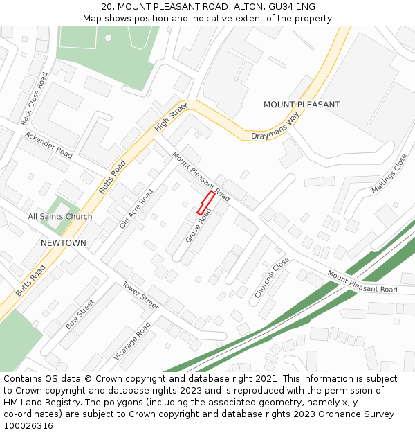 20, MOUNT PLEASANT ROAD, ALTON, GU34 1NG: Location map and indicative extent of plot
