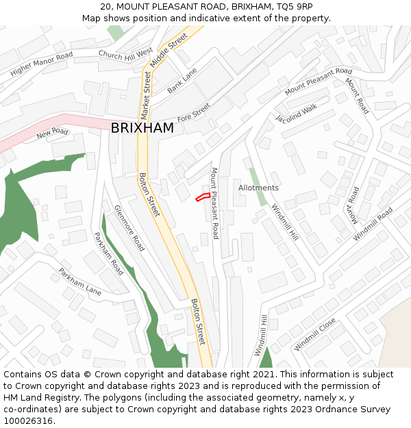 20, MOUNT PLEASANT ROAD, BRIXHAM, TQ5 9RP: Location map and indicative extent of plot