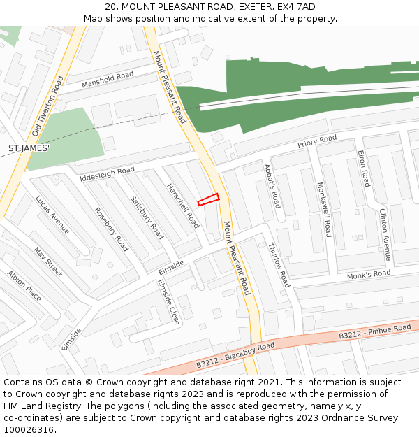 20, MOUNT PLEASANT ROAD, EXETER, EX4 7AD: Location map and indicative extent of plot