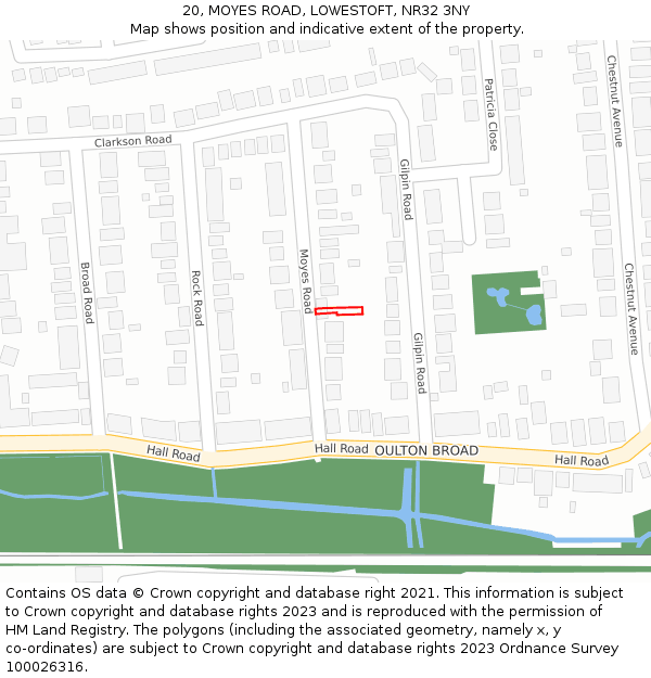 20, MOYES ROAD, LOWESTOFT, NR32 3NY: Location map and indicative extent of plot