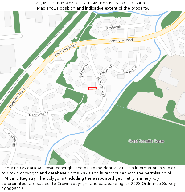 20, MULBERRY WAY, CHINEHAM, BASINGSTOKE, RG24 8TZ: Location map and indicative extent of plot