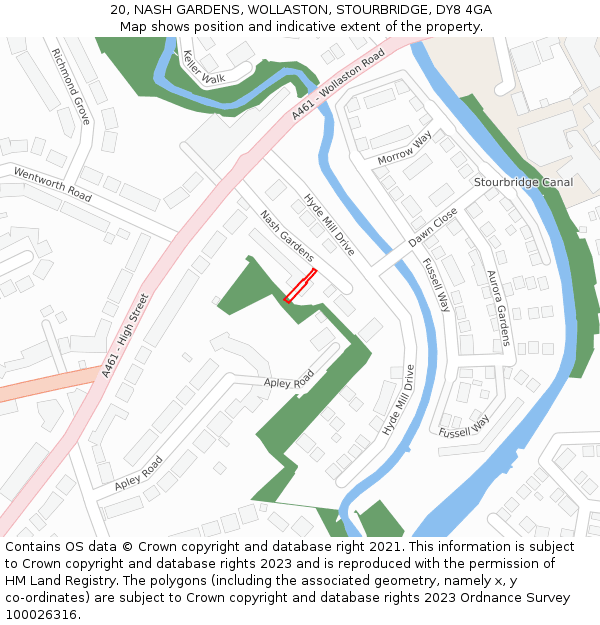 20, NASH GARDENS, WOLLASTON, STOURBRIDGE, DY8 4GA: Location map and indicative extent of plot