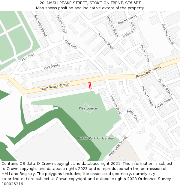 20, NASH PEAKE STREET, STOKE-ON-TRENT, ST6 5BT: Location map and indicative extent of plot