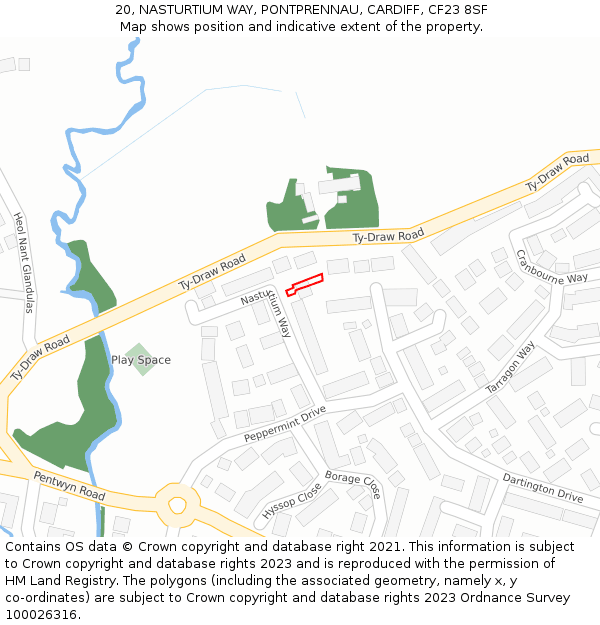 20, NASTURTIUM WAY, PONTPRENNAU, CARDIFF, CF23 8SF: Location map and indicative extent of plot