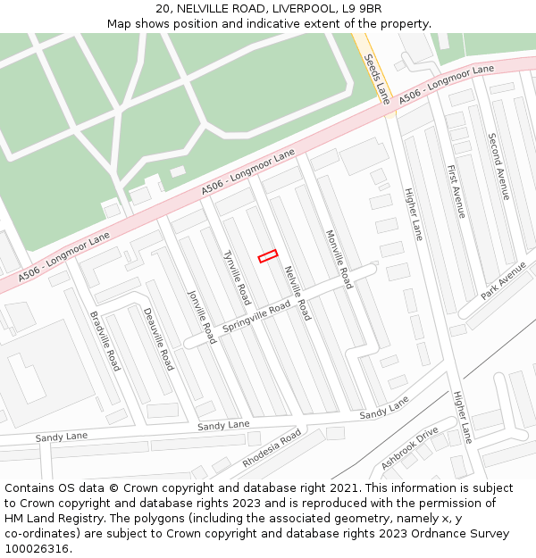 20, NELVILLE ROAD, LIVERPOOL, L9 9BR: Location map and indicative extent of plot