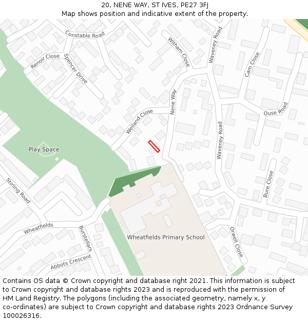 20, NENE WAY, ST IVES, PE27 3FJ: Location map and indicative extent of plot