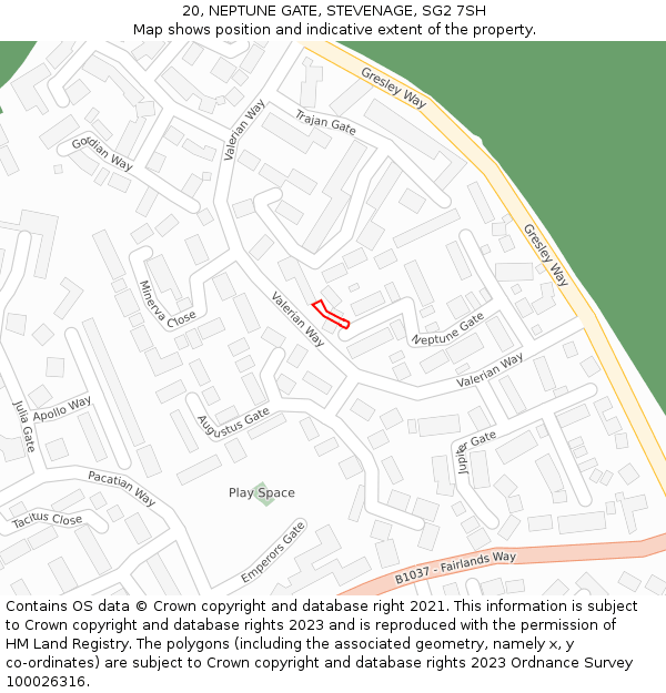 20, NEPTUNE GATE, STEVENAGE, SG2 7SH: Location map and indicative extent of plot