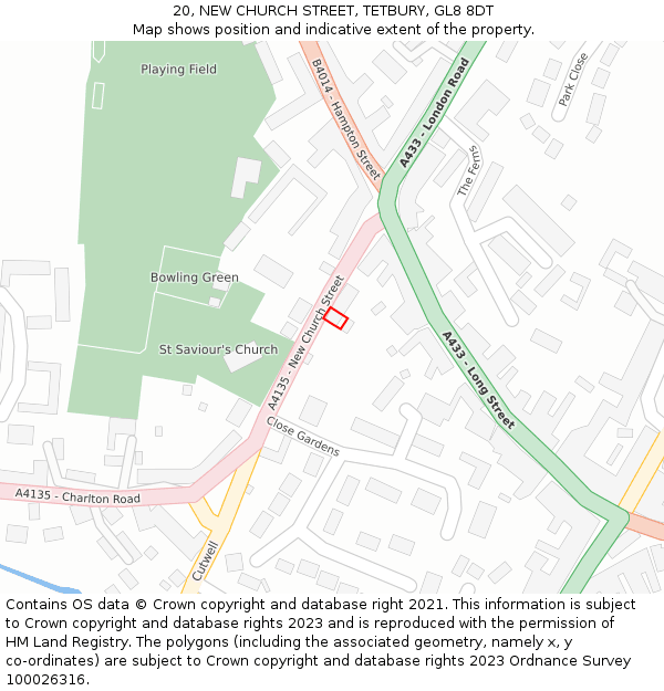 20, NEW CHURCH STREET, TETBURY, GL8 8DT: Location map and indicative extent of plot